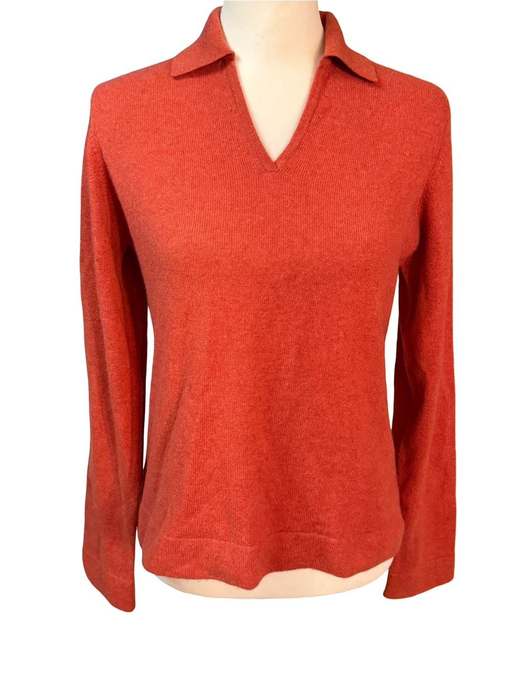 Geneva Women’s Rust Orange Collared V-Neck Cashmere Sweater Sz Medium NWT